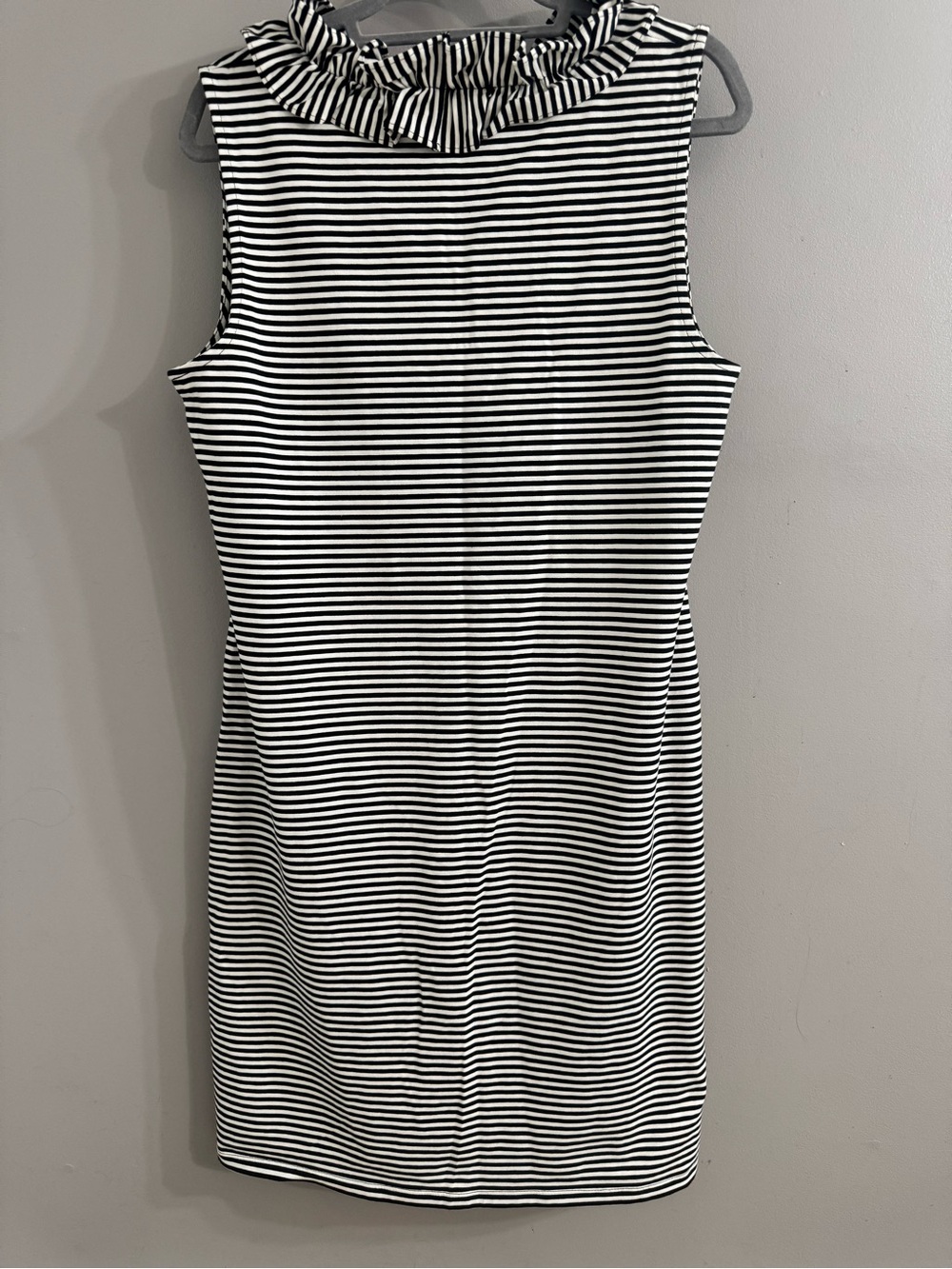 Talbots Black & White Striped Ruffle-Neck Mid Dress - Picture 2 of 4